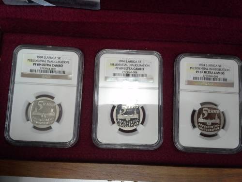 Mandela Presidential Inauguration PF69 NGC Graded PROOF R5 Coins, 2 available, bid per proof. B.i.F.